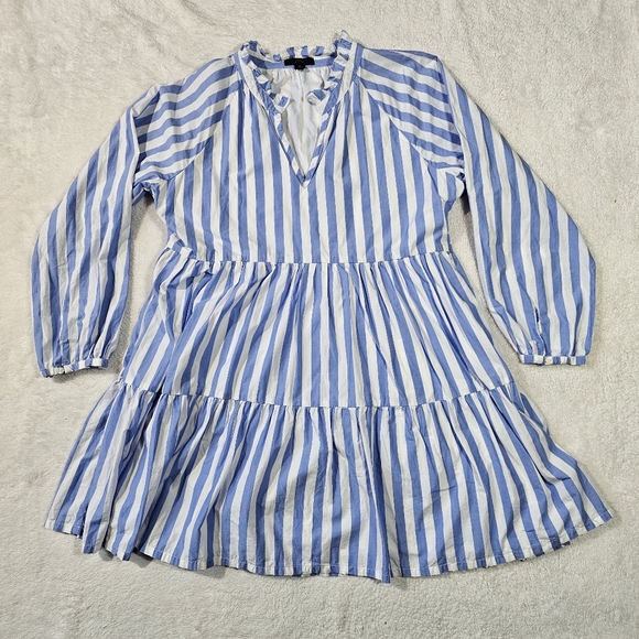 J Crew Tiered cotton poplin mini dress in Barrie stripe L - Picture 3 of 12